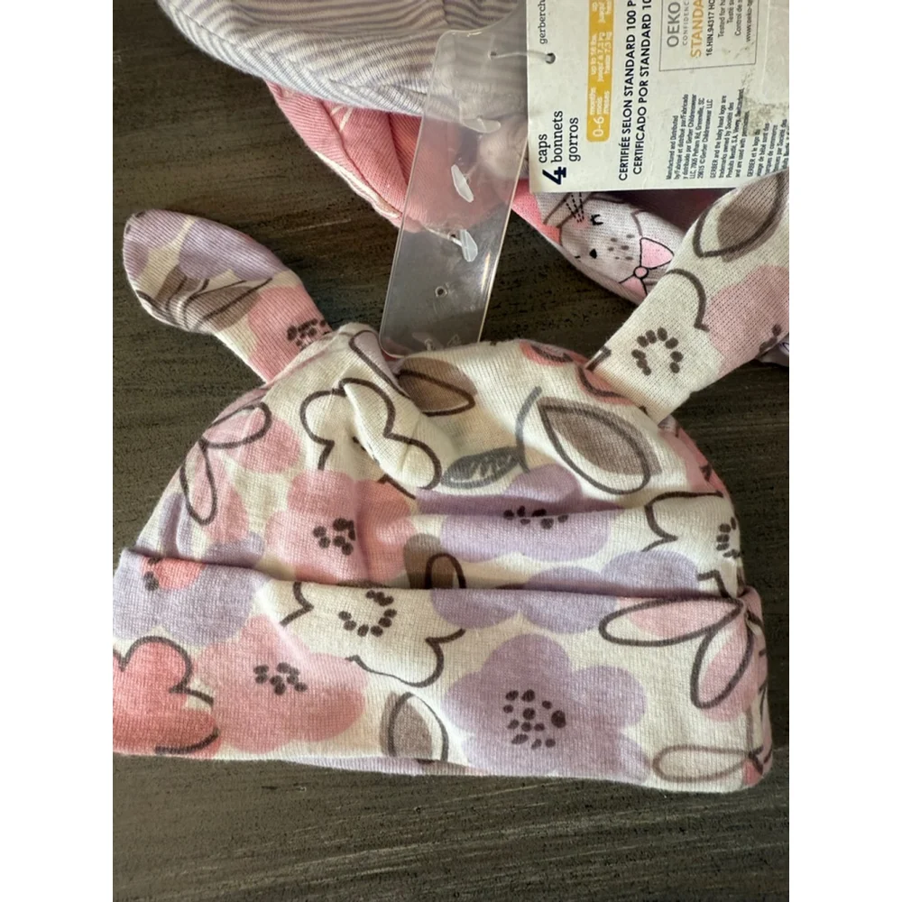 Four pack Gerber Infant Hats variety Pink